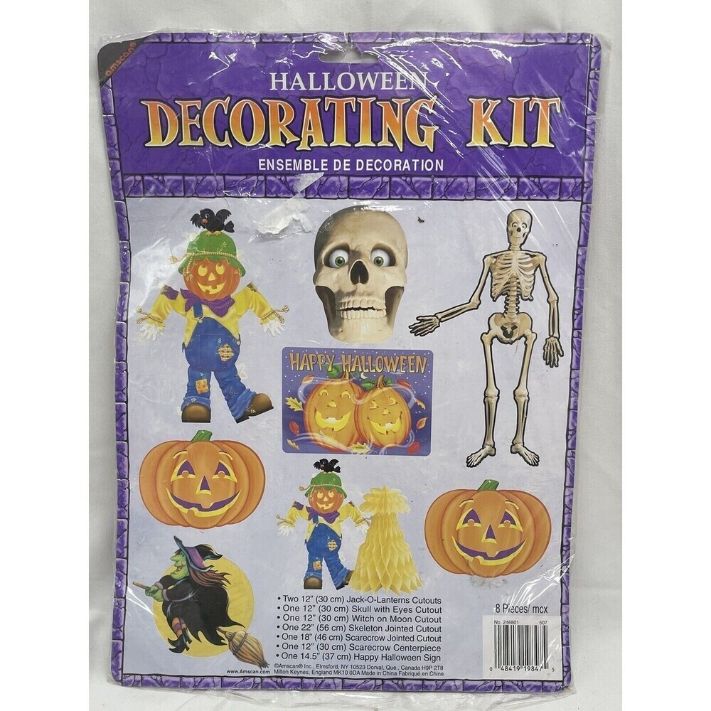 Vintage Amscam 8 Eight Halloween DieCut Ephemera Paper Fall Decor Witch Skeleton
